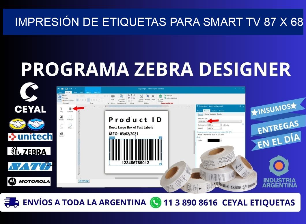 IMPRESIÓN DE ETIQUETAS PARA SMART TV 87 x 68