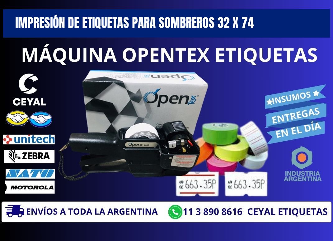 IMPRESIÓN DE ETIQUETAS PARA SOMBREROS 32 x 74