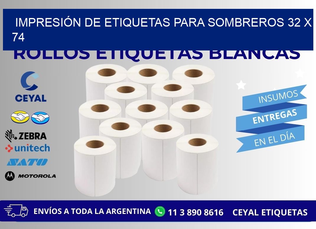 IMPRESIÓN DE ETIQUETAS PARA SOMBREROS 32 x 74