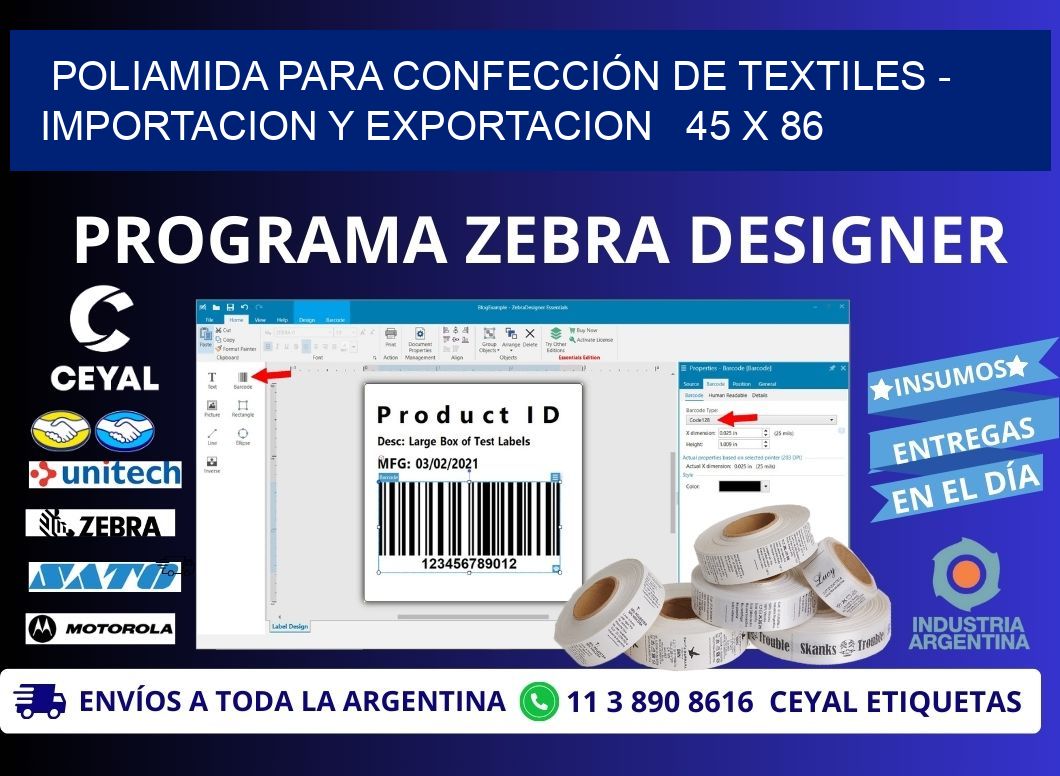 POLIAMIDA PARA CONFECCIÓN DE TEXTILES - IMPORTACION Y EXPORTACION   45 x 86