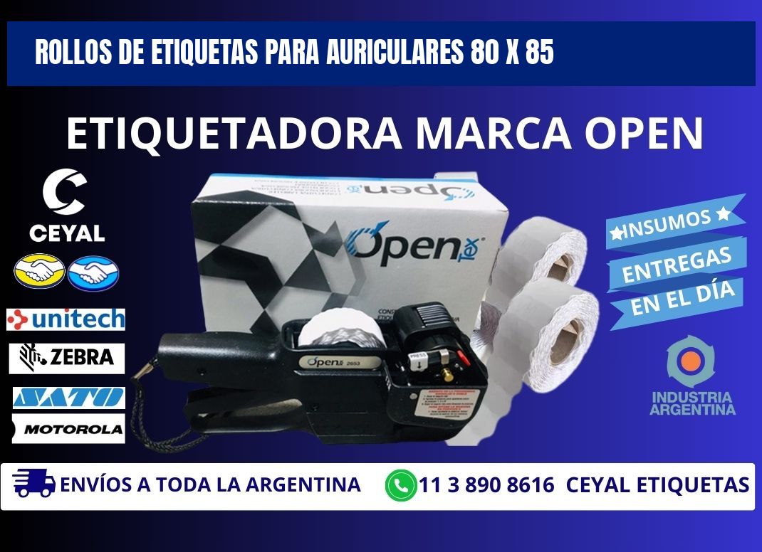 ROLLOS DE ETIQUETAS PARA AURICULARES 80 x 85
