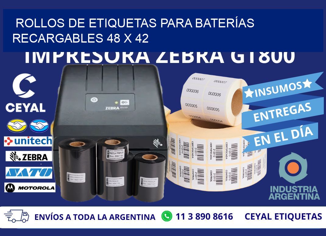 ROLLOS DE ETIQUETAS PARA BATERÍAS RECARGABLES 48 x 42
