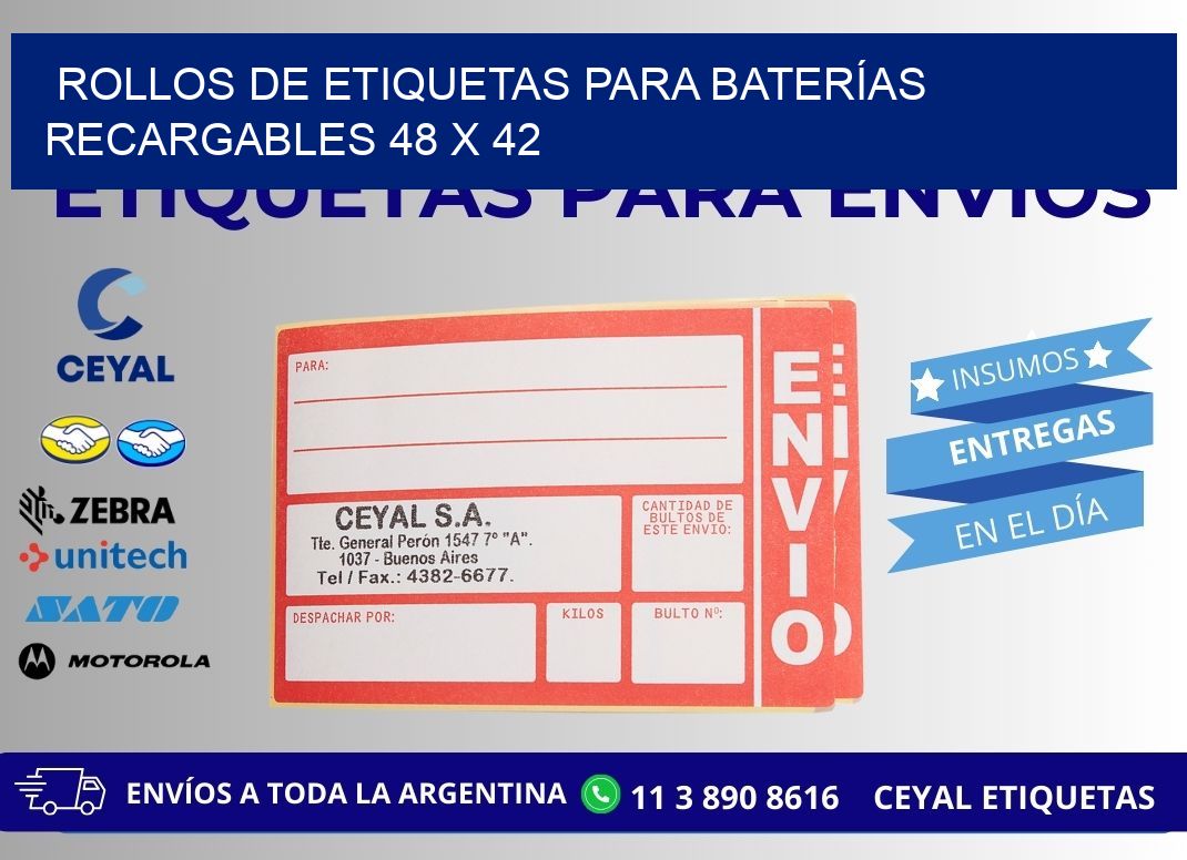 ROLLOS DE ETIQUETAS PARA BATERÍAS RECARGABLES 48 x 42