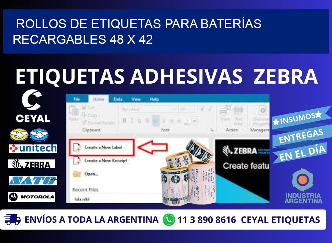 ROLLOS DE ETIQUETAS PARA BATERÍAS RECARGABLES 48 x 42