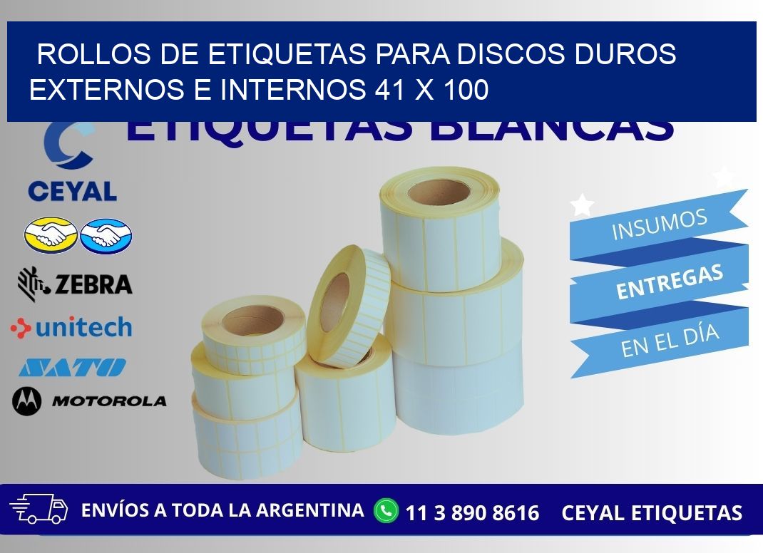 ROLLOS DE ETIQUETAS PARA DISCOS DUROS EXTERNOS E INTERNOS 41 x 100