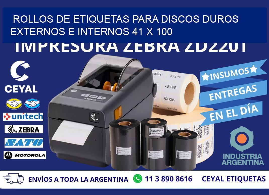 ROLLOS DE ETIQUETAS PARA DISCOS DUROS EXTERNOS E INTERNOS 41 x 100