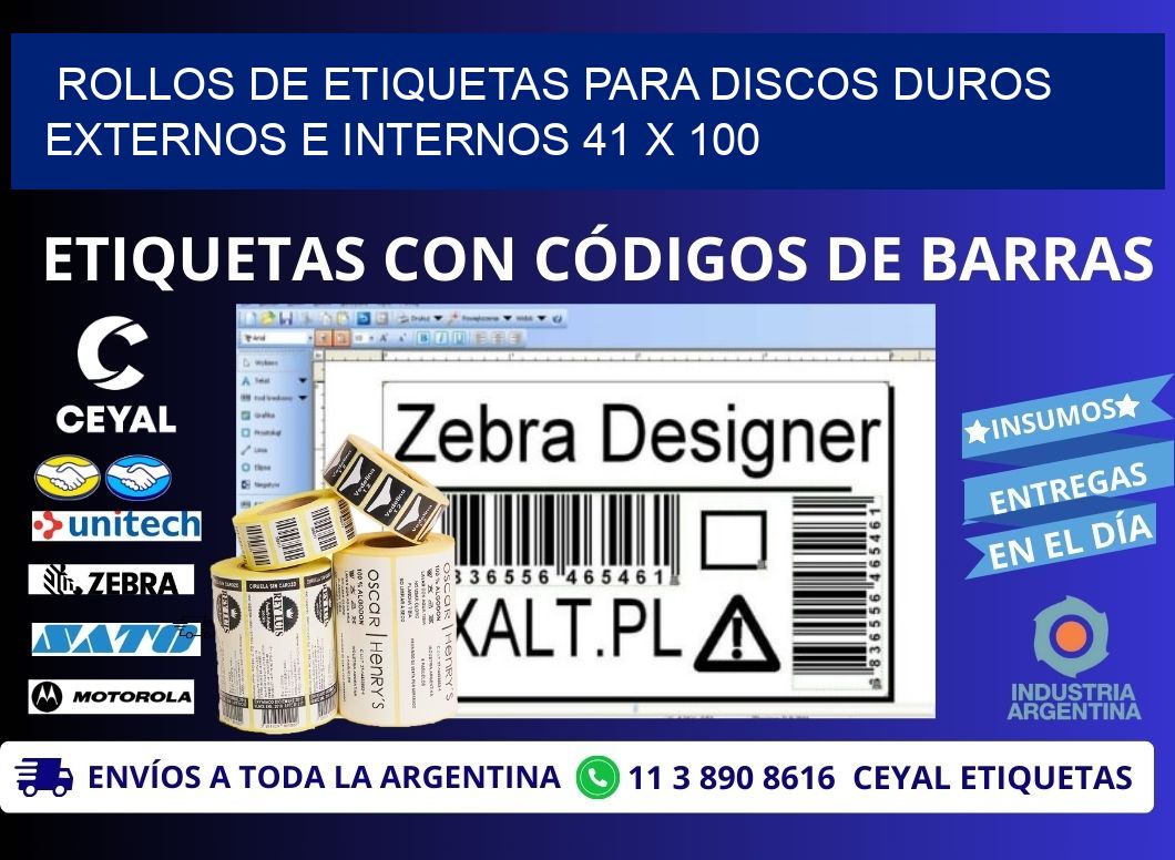 ROLLOS DE ETIQUETAS PARA DISCOS DUROS EXTERNOS E INTERNOS 41 x 100