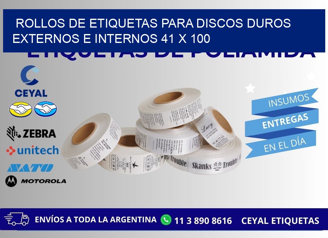 ROLLOS DE ETIQUETAS PARA DISCOS DUROS EXTERNOS E INTERNOS 41 x 100