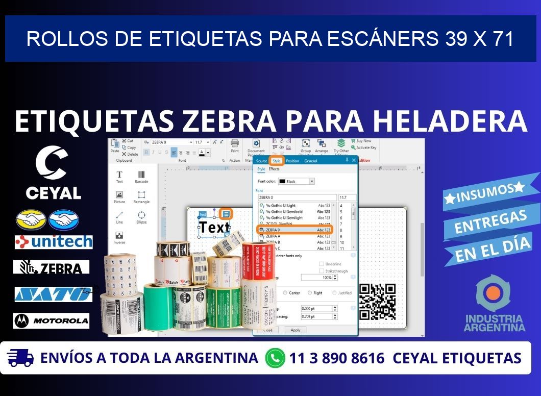 ROLLOS DE ETIQUETAS PARA ESCÁNERS 39 x 71