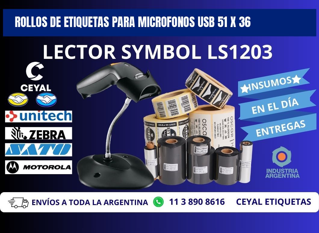 ROLLOS DE ETIQUETAS PARA MICROFONOS USB 51 x 36