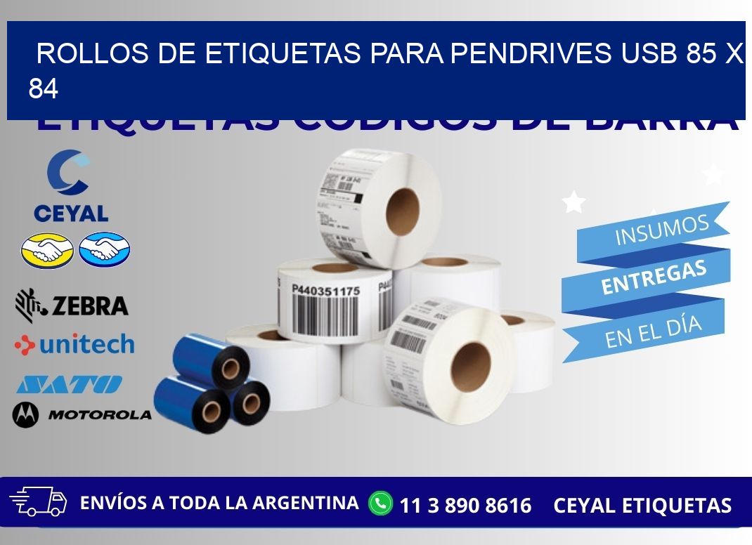 ROLLOS DE ETIQUETAS PARA PENDRIVES USB 85 x 84