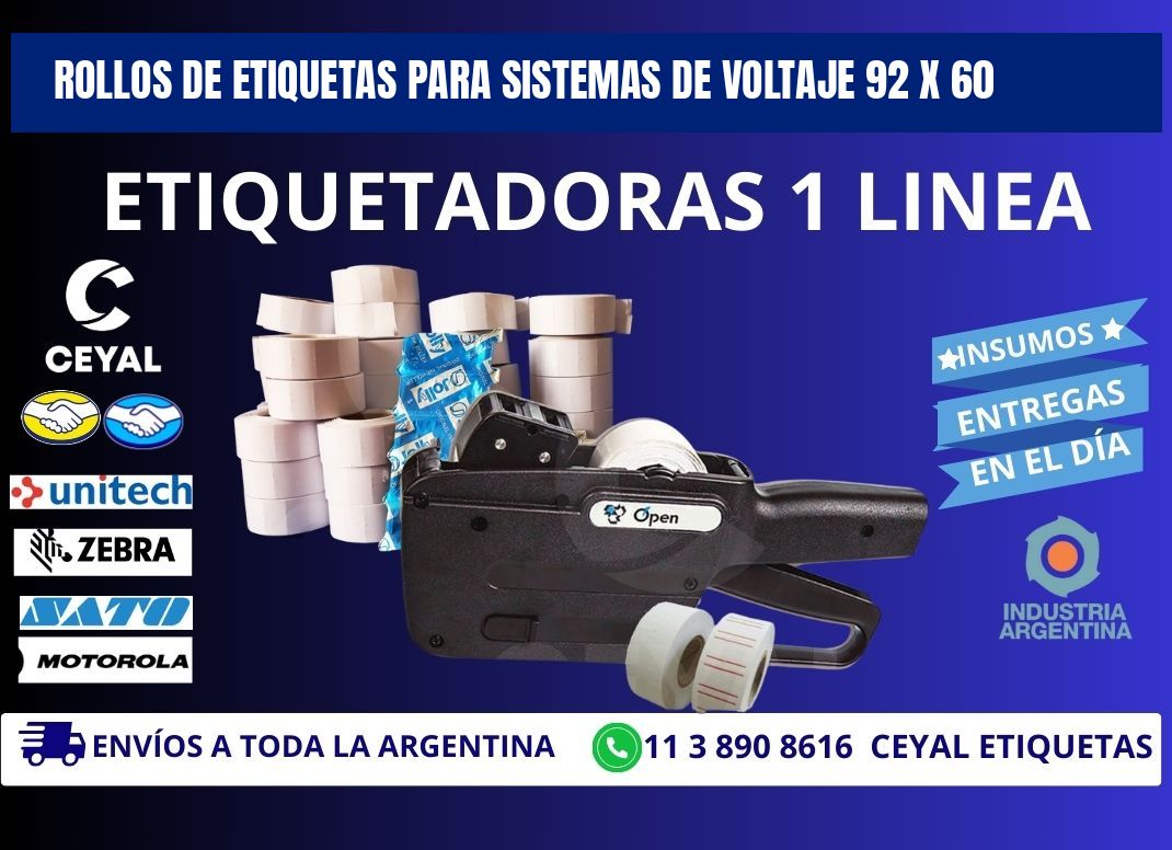 ROLLOS DE ETIQUETAS PARA SISTEMAS DE VOLTAJE 92 x 60