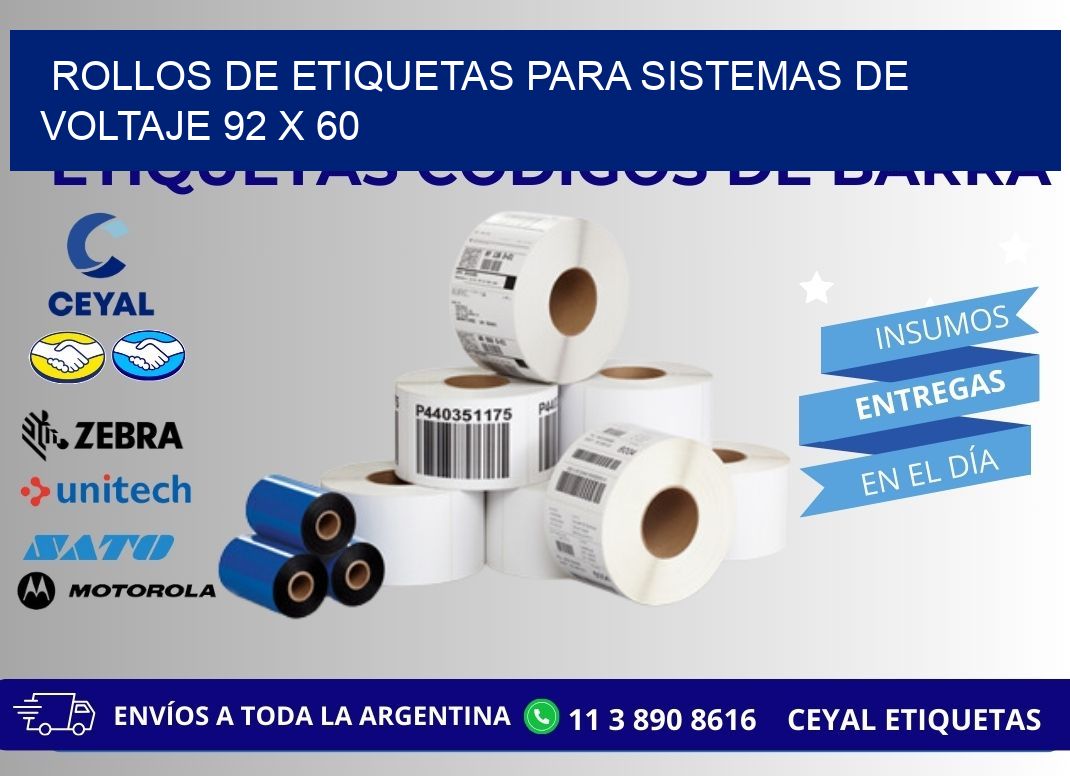 ROLLOS DE ETIQUETAS PARA SISTEMAS DE VOLTAJE 92 x 60