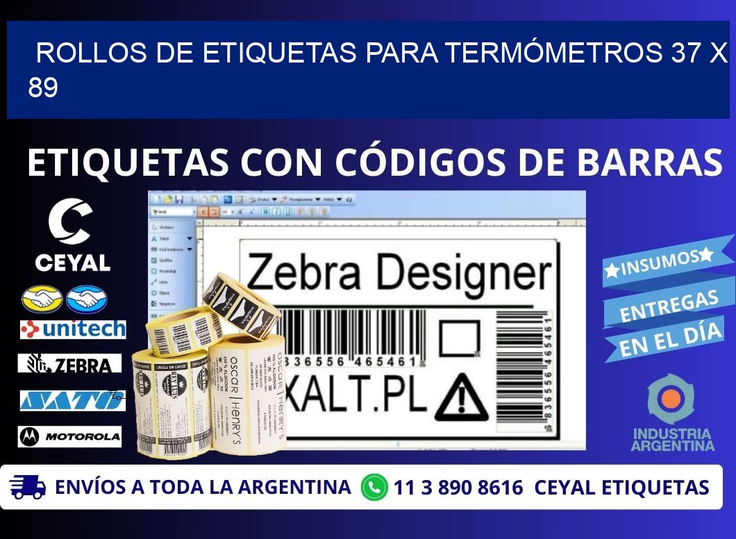 ROLLOS DE ETIQUETAS PARA TERMÓMETROS 37 x 89