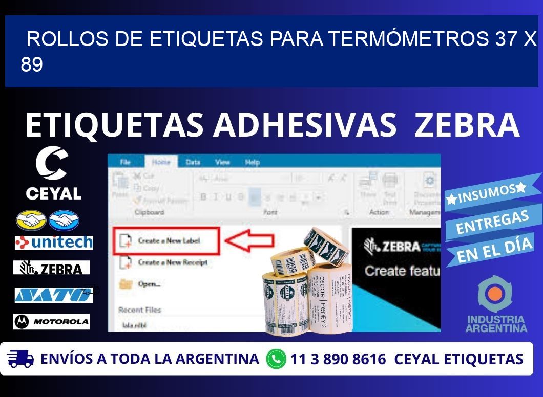 ROLLOS DE ETIQUETAS PARA TERMÓMETROS 37 x 89