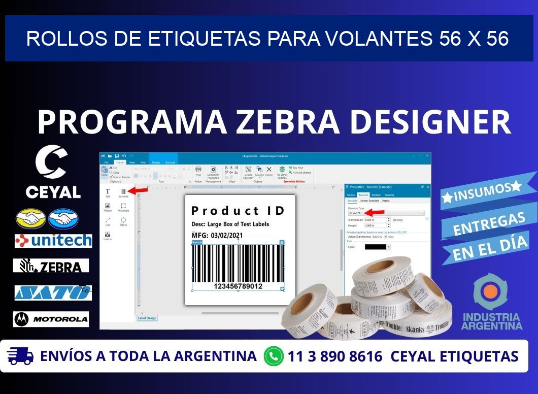 ROLLOS DE ETIQUETAS PARA VOLANTES 56 x 56