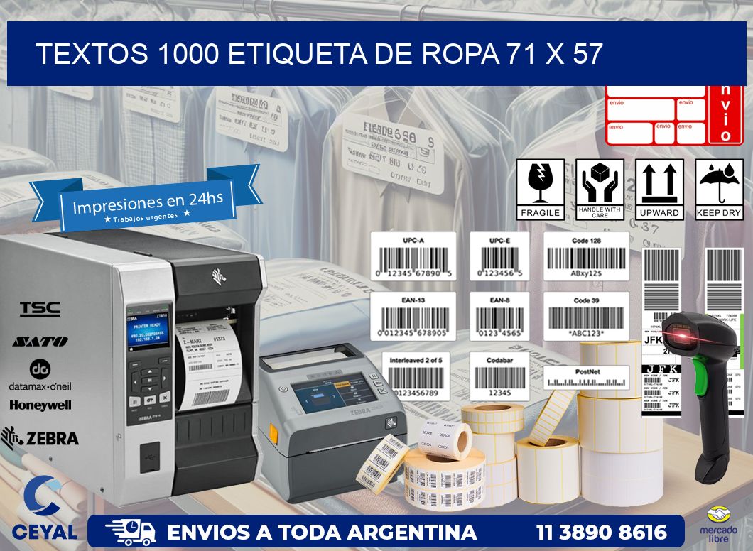 TEXTOS 1000 ETIQUETA DE ROPA 71 x 57