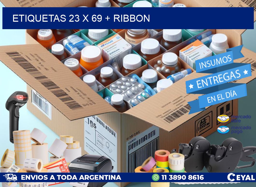 ETIQUETAS 23 x 69 + RIBBON