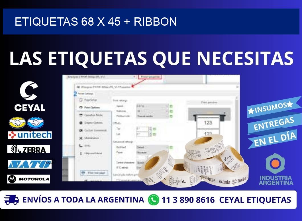 ETIQUETAS 68 x 45 + RIBBON