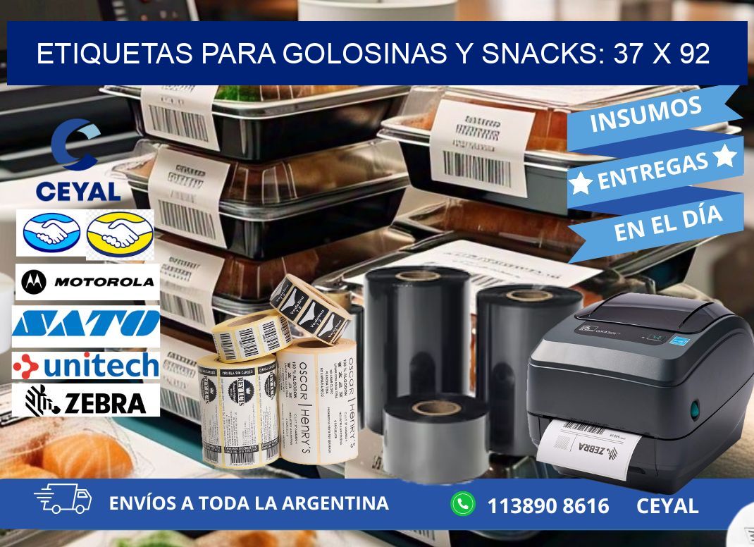 ETIQUETAS PARA GOLOSINAS Y SNACKS: 37 x 92