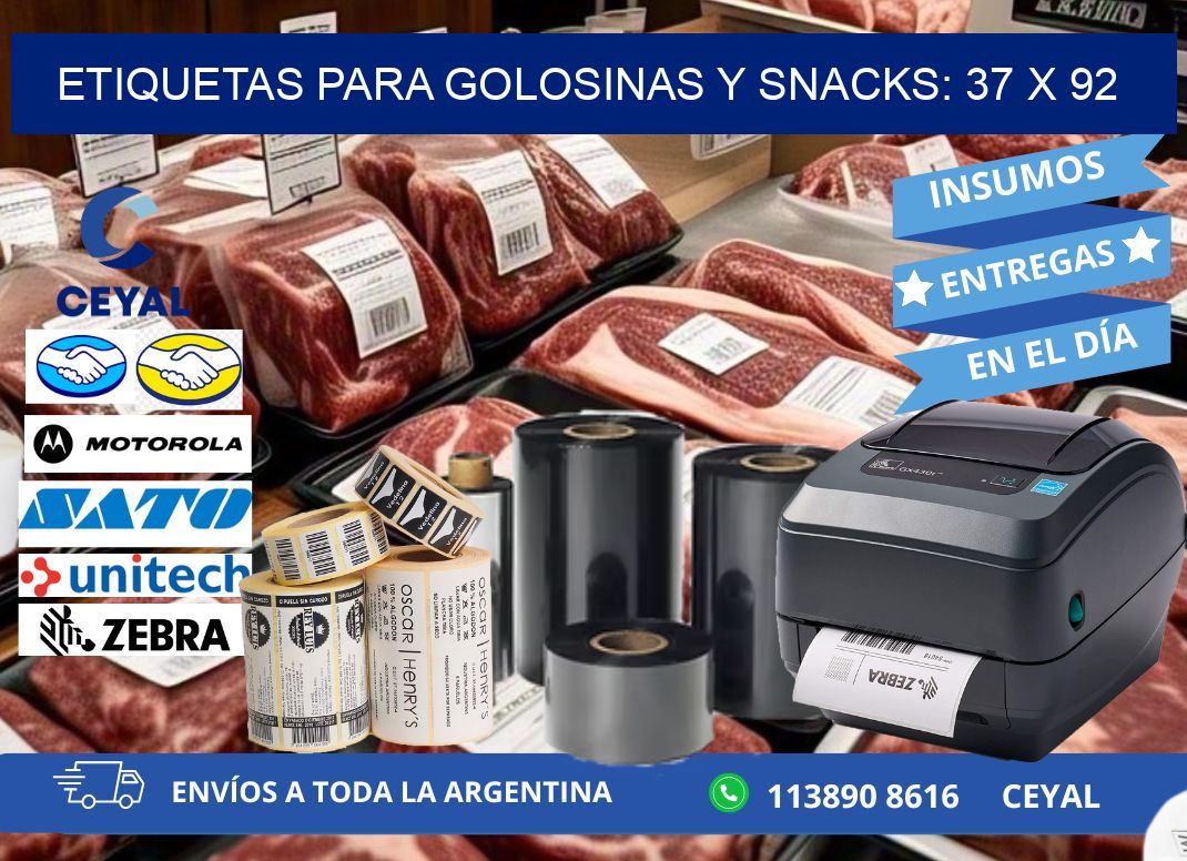 ETIQUETAS PARA GOLOSINAS Y SNACKS: 37 x 92