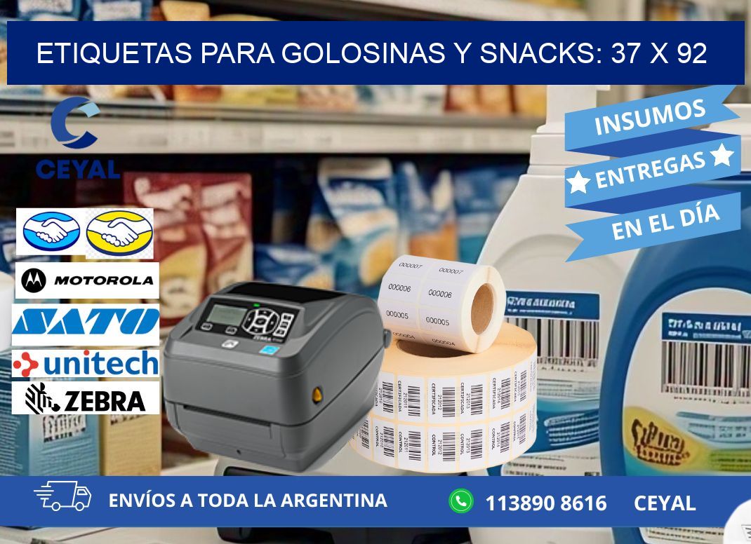 ETIQUETAS PARA GOLOSINAS Y SNACKS: 37 x 92