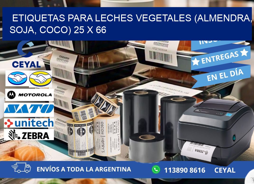 ETIQUETAS PARA LECHES VEGETALES (ALMENDRA, SOJA, COCO) 25 x 66