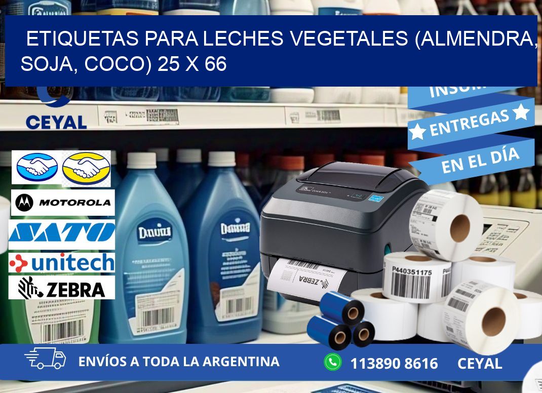 ETIQUETAS PARA LECHES VEGETALES (ALMENDRA, SOJA, COCO) 25 x 66