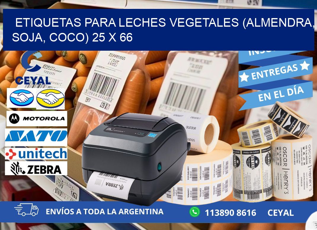 ETIQUETAS PARA LECHES VEGETALES (ALMENDRA, SOJA, COCO) 25 x 66