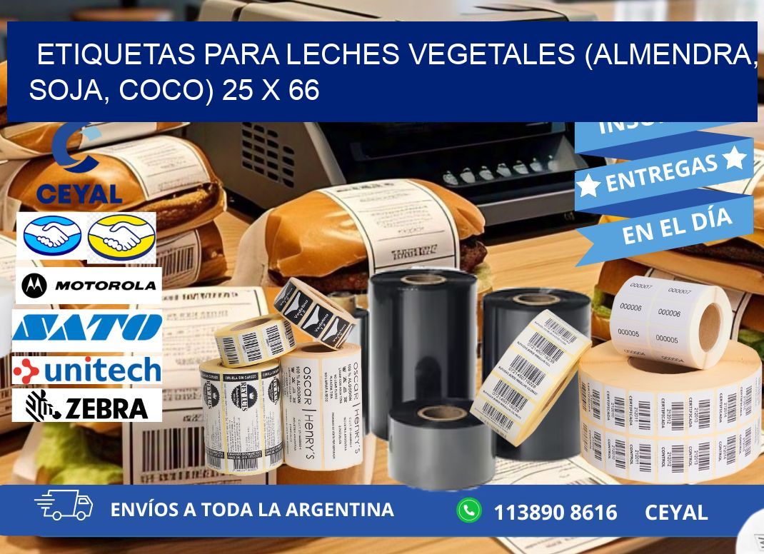 ETIQUETAS PARA LECHES VEGETALES (ALMENDRA, SOJA, COCO) 25 x 66