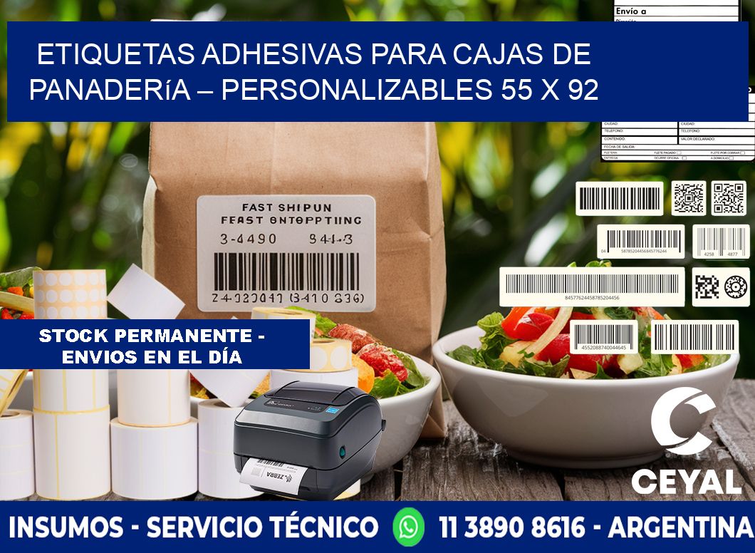 Etiquetas adhesivas para cajas de panadería – Personalizables 55 x 92