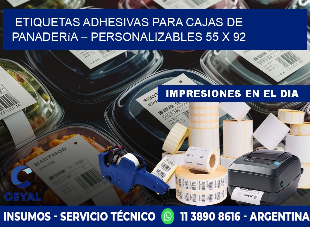 Etiquetas adhesivas para cajas de panadería – Personalizables 55 x 92