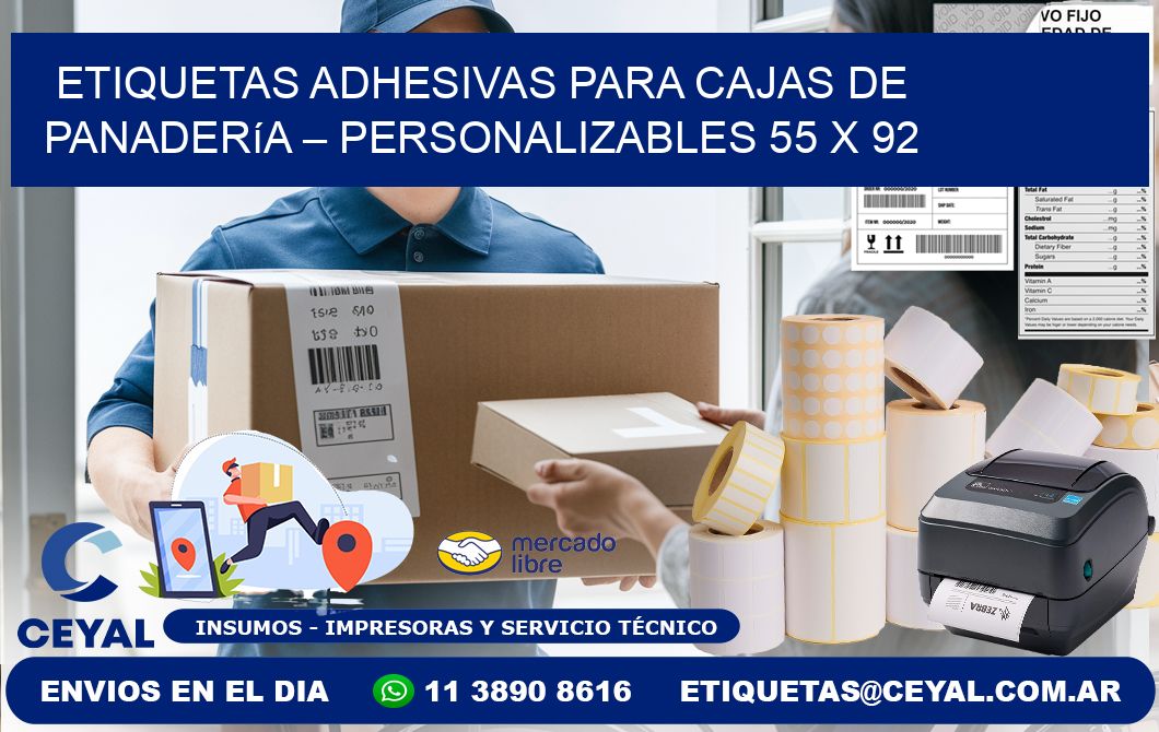 Etiquetas adhesivas para cajas de panadería – Personalizables 55 x 92