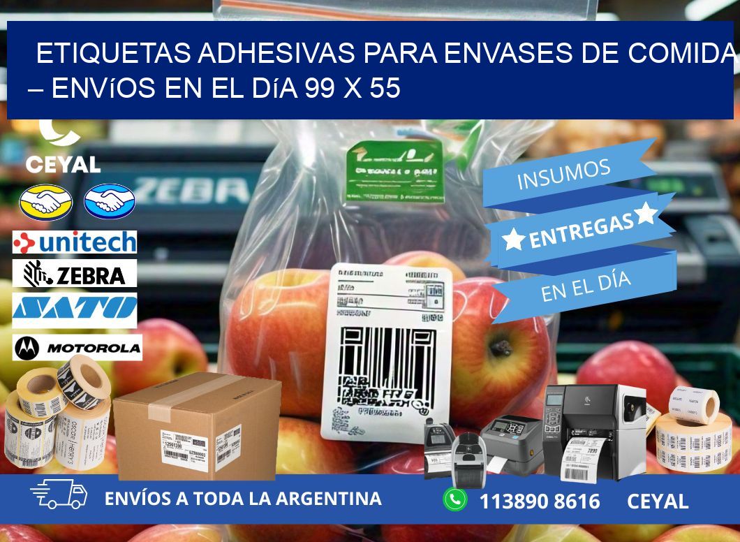 Etiquetas adhesivas para envases de comida – Envíos en el día 99 x 55