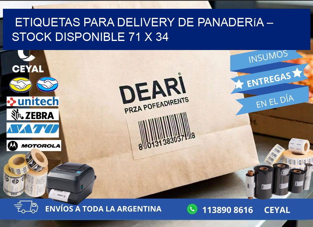 Etiquetas para delivery de panadería – Stock disponible 71 x 34
