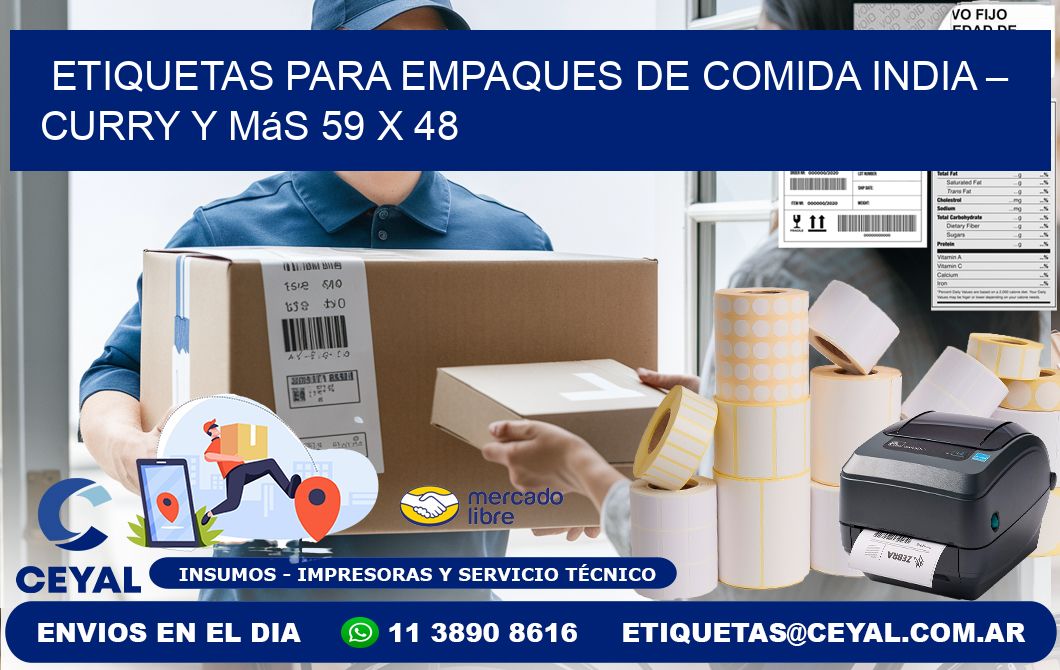Etiquetas para empaques de comida india – Curry y más 59 x 48
