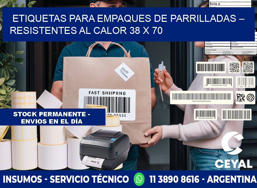 Etiquetas para empaques de parrilladas – Resistentes al calor 38 x 70