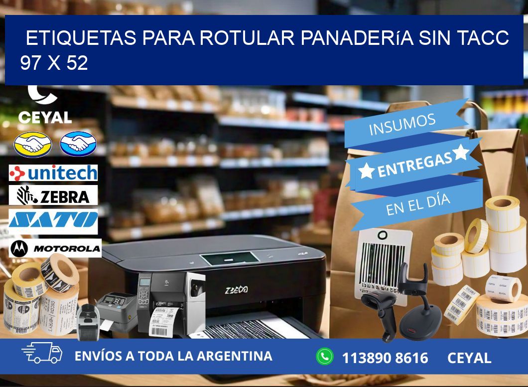 Etiquetas para rotular panadería sin TACC 97 x 52