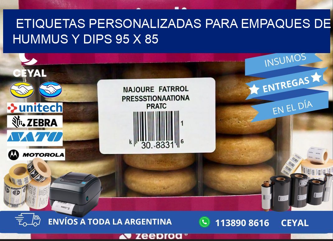 Etiquetas personalizadas para empaques de hummus y dips 95 x 85