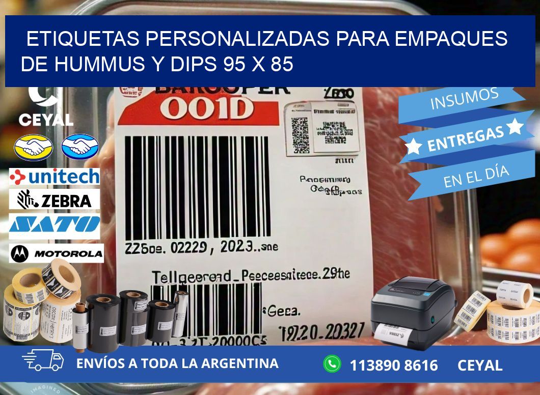 Etiquetas personalizadas para empaques de hummus y dips 95 x 85