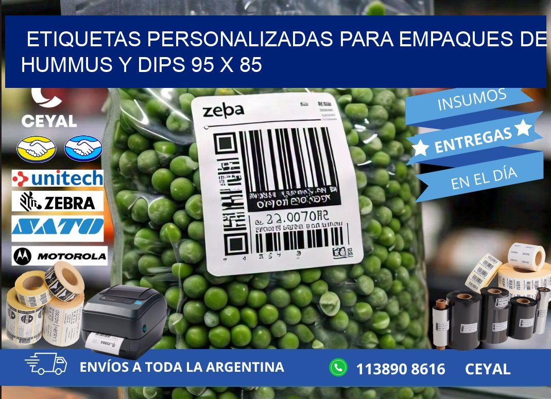 Etiquetas personalizadas para empaques de hummus y dips 95 x 85