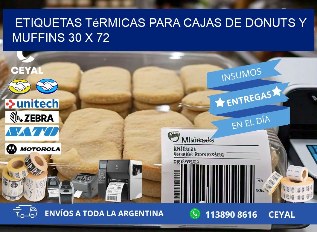 Etiquetas térmicas para cajas de donuts y muffins 30 x 72