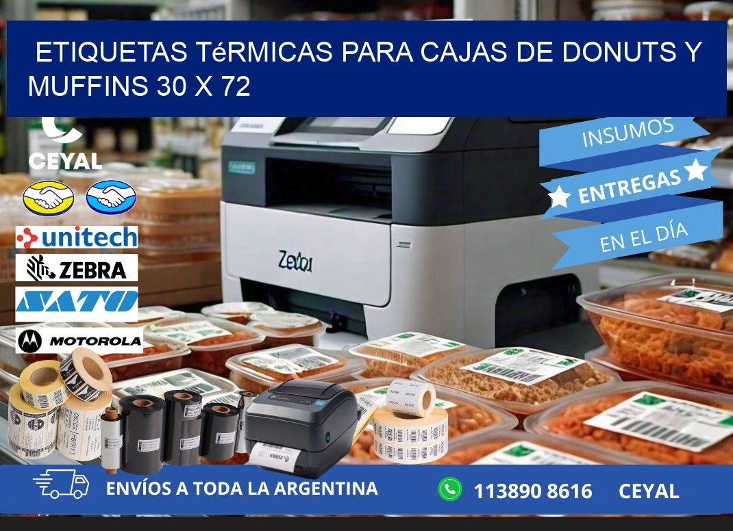 Etiquetas térmicas para cajas de donuts y muffins 30 x 72