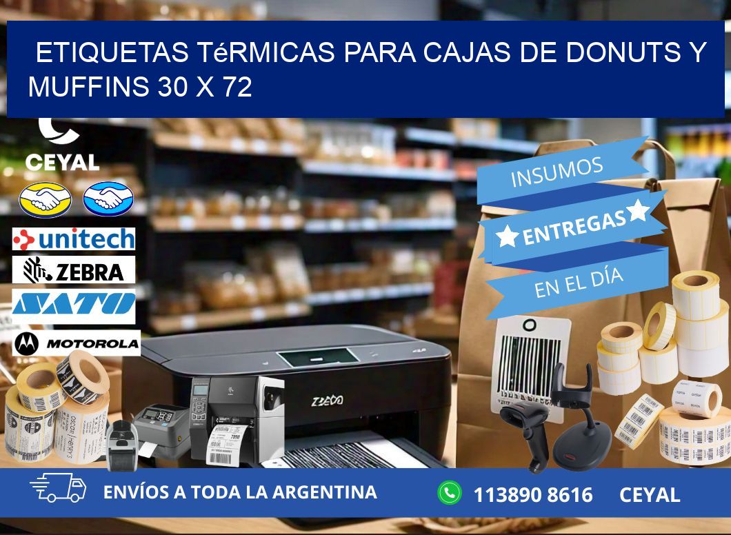 Etiquetas térmicas para cajas de donuts y muffins 30 x 72