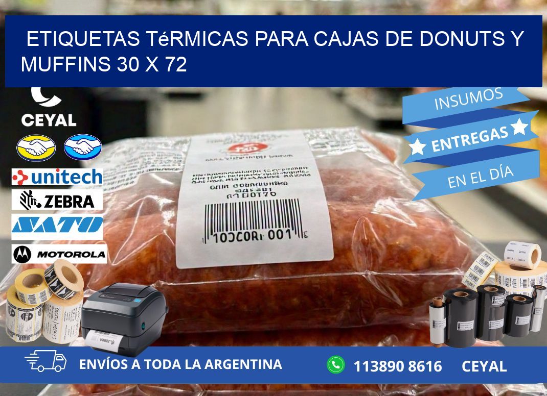 Etiquetas térmicas para cajas de donuts y muffins 30 x 72