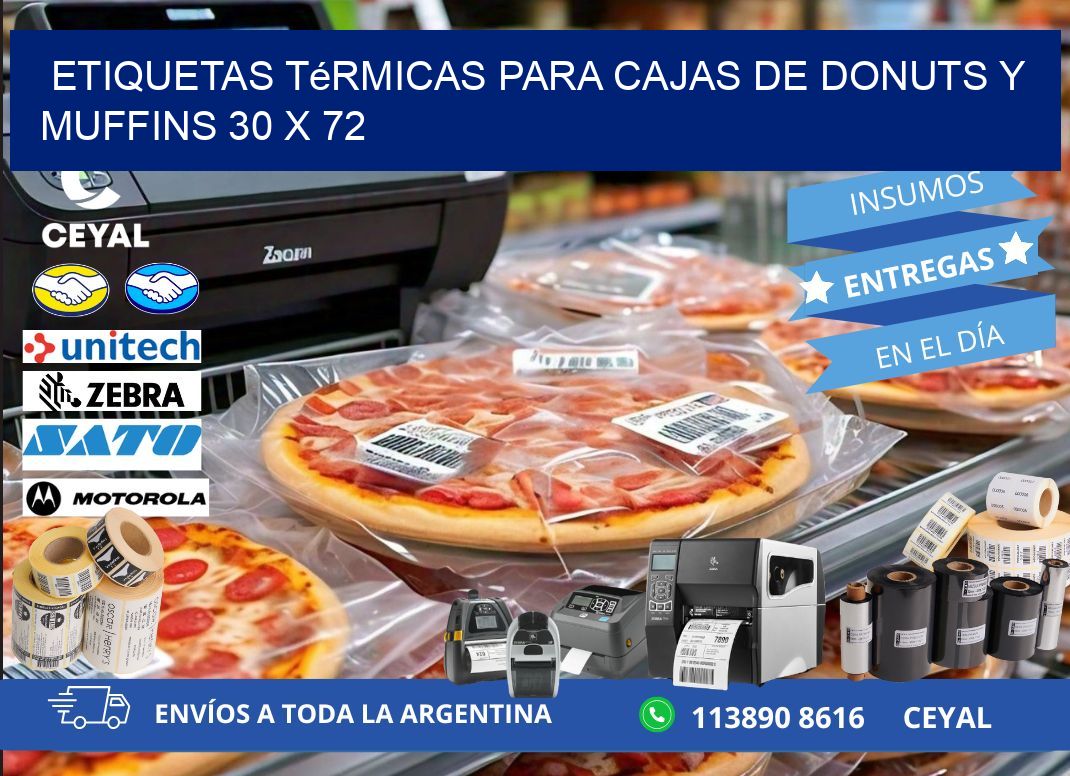 Etiquetas térmicas para cajas de donuts y muffins 30 x 72