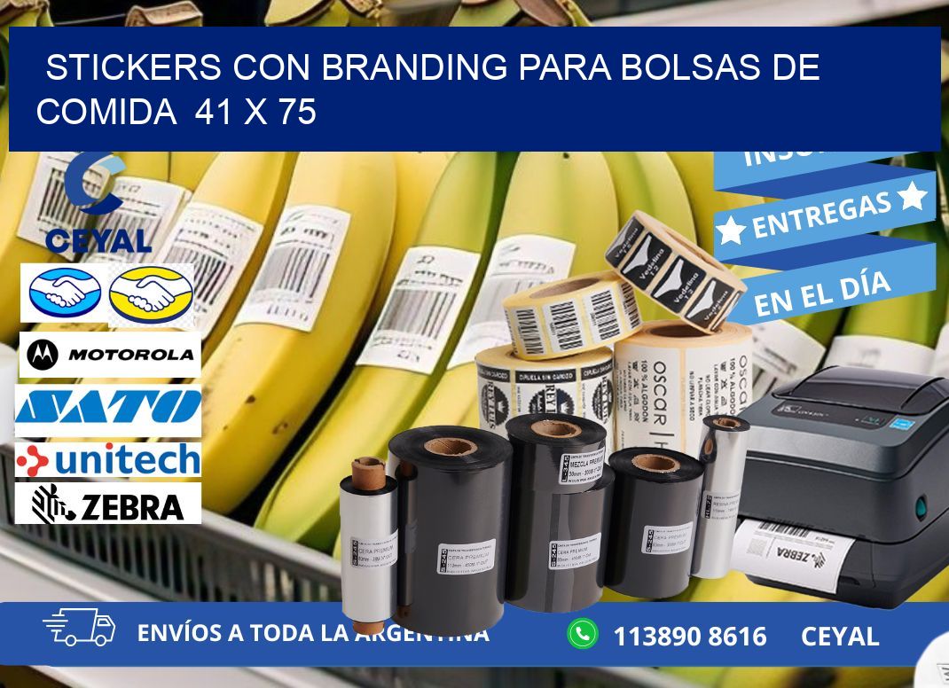 STICKERS CON BRANDING PARA BOLSAS DE COMIDA  41 x 75