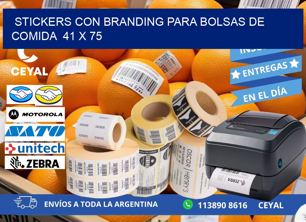 STICKERS CON BRANDING PARA BOLSAS DE COMIDA  41 x 75