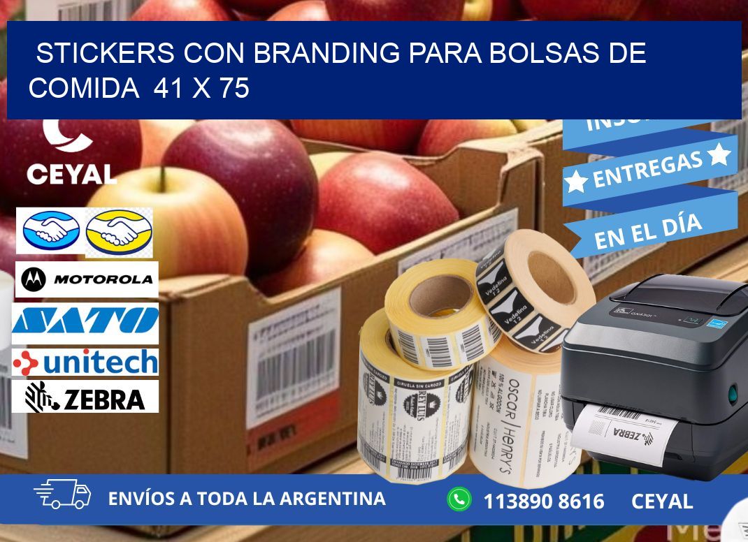 STICKERS CON BRANDING PARA BOLSAS DE COMIDA  41 x 75