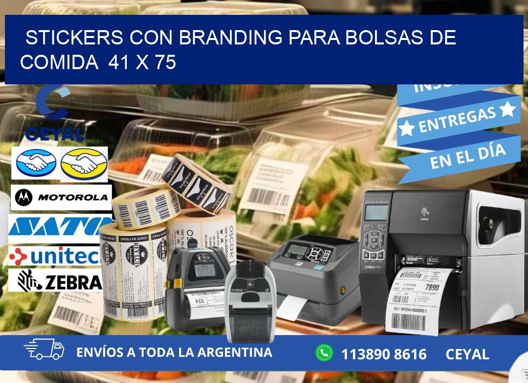 STICKERS CON BRANDING PARA BOLSAS DE COMIDA  41 x 75